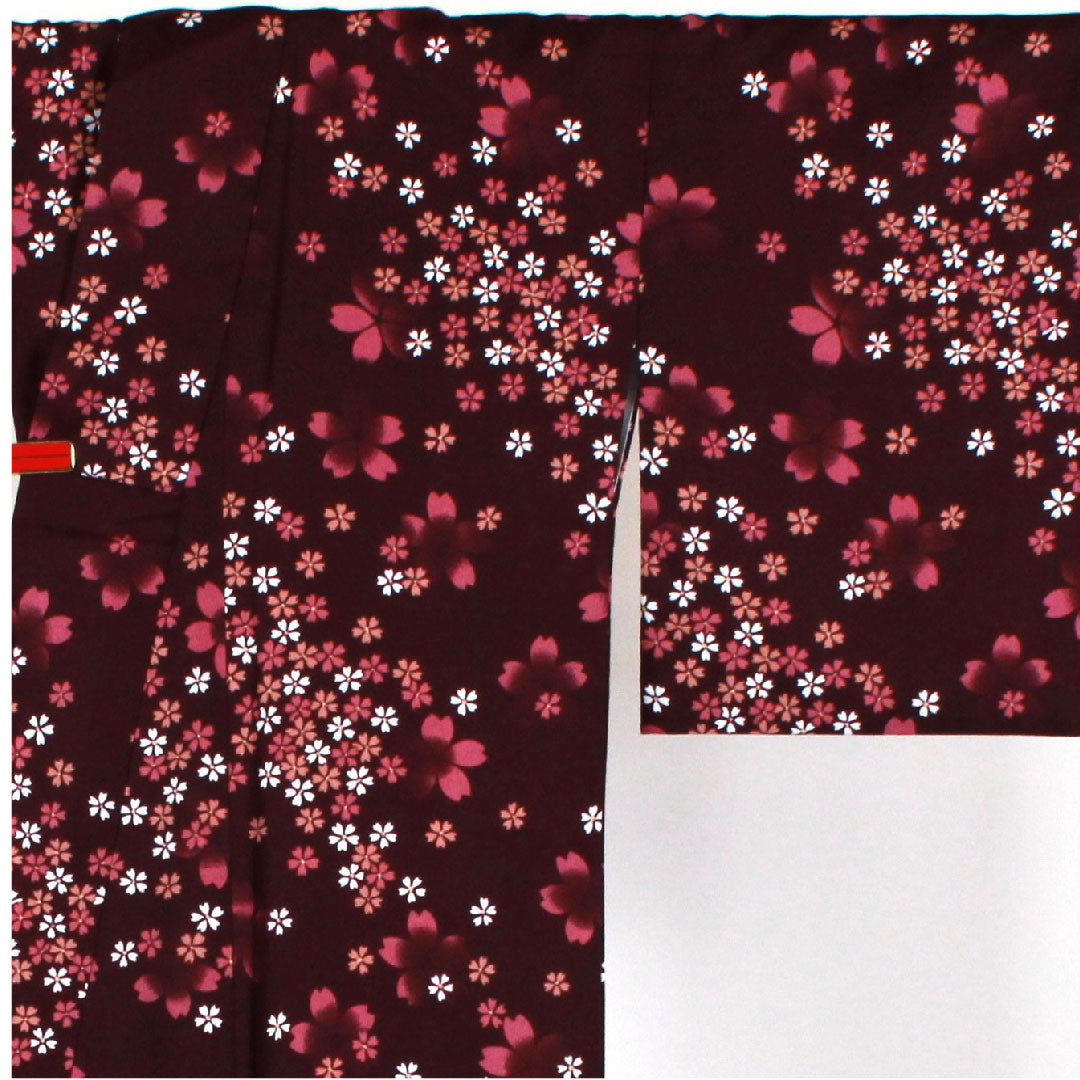 Small pattern, Length 166cm, Sleeve length 68cm, Awase, Cherry blossom pattern, Washable kimono, Polyester, S rank, Purple, 1115000842420