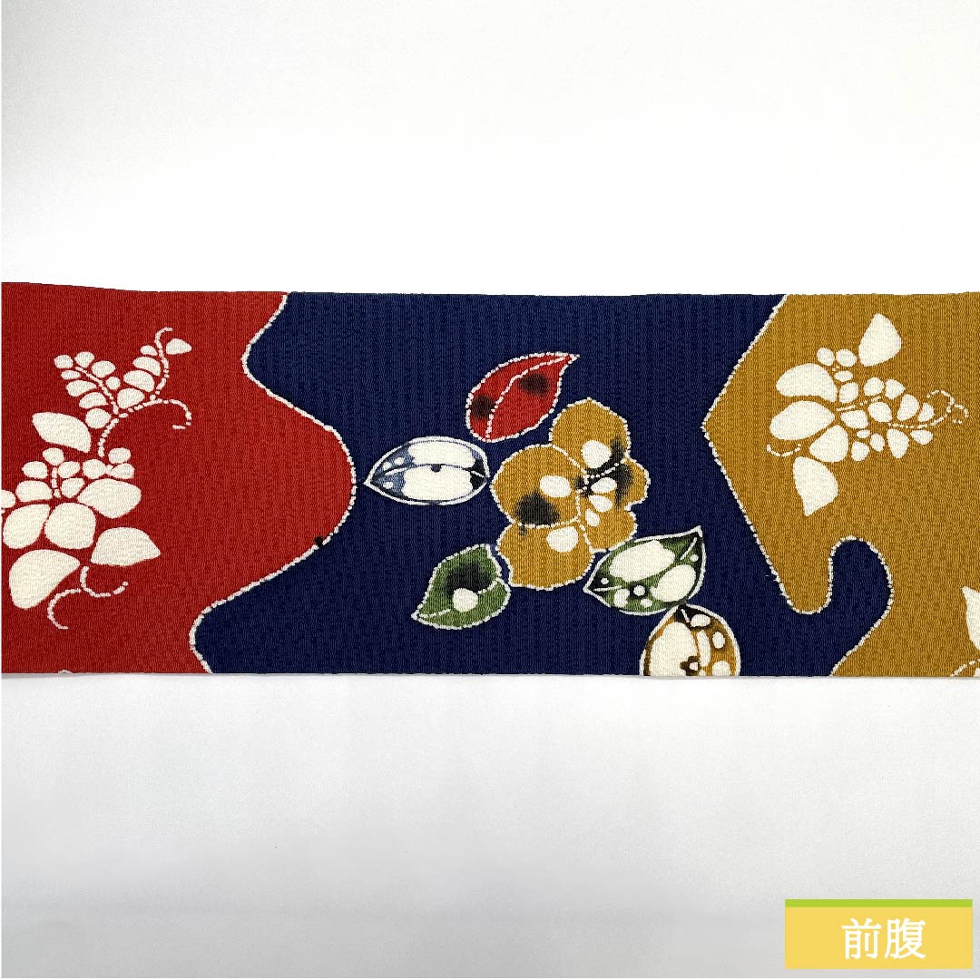 名古屋帯 鉄葡萄色 型染 辻ヶ花 帯丈371.5cm 正絹 Aランク 全通 カジュアル 紺系 1124005403318 名古屋仕立て