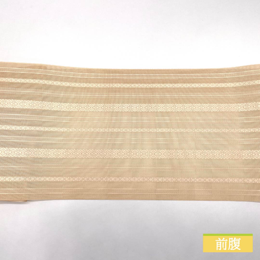 名古屋帯 薄肉色(うすにくいろ) 夏帯 博多織 献上柄 帯丈359cm 正絹 Sランク 全通 カジュアル クリーム系 1124008652315 松葉仕立て