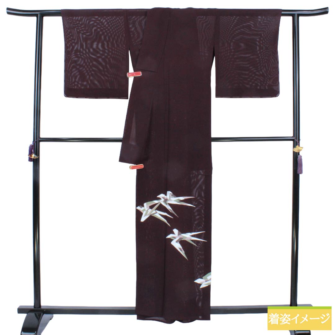 夏物 正絹 付下げ Sランク 身丈158cm 裄丈66cm 紫烏色(しうしょく) 燕 絽 紫系 1132007212320