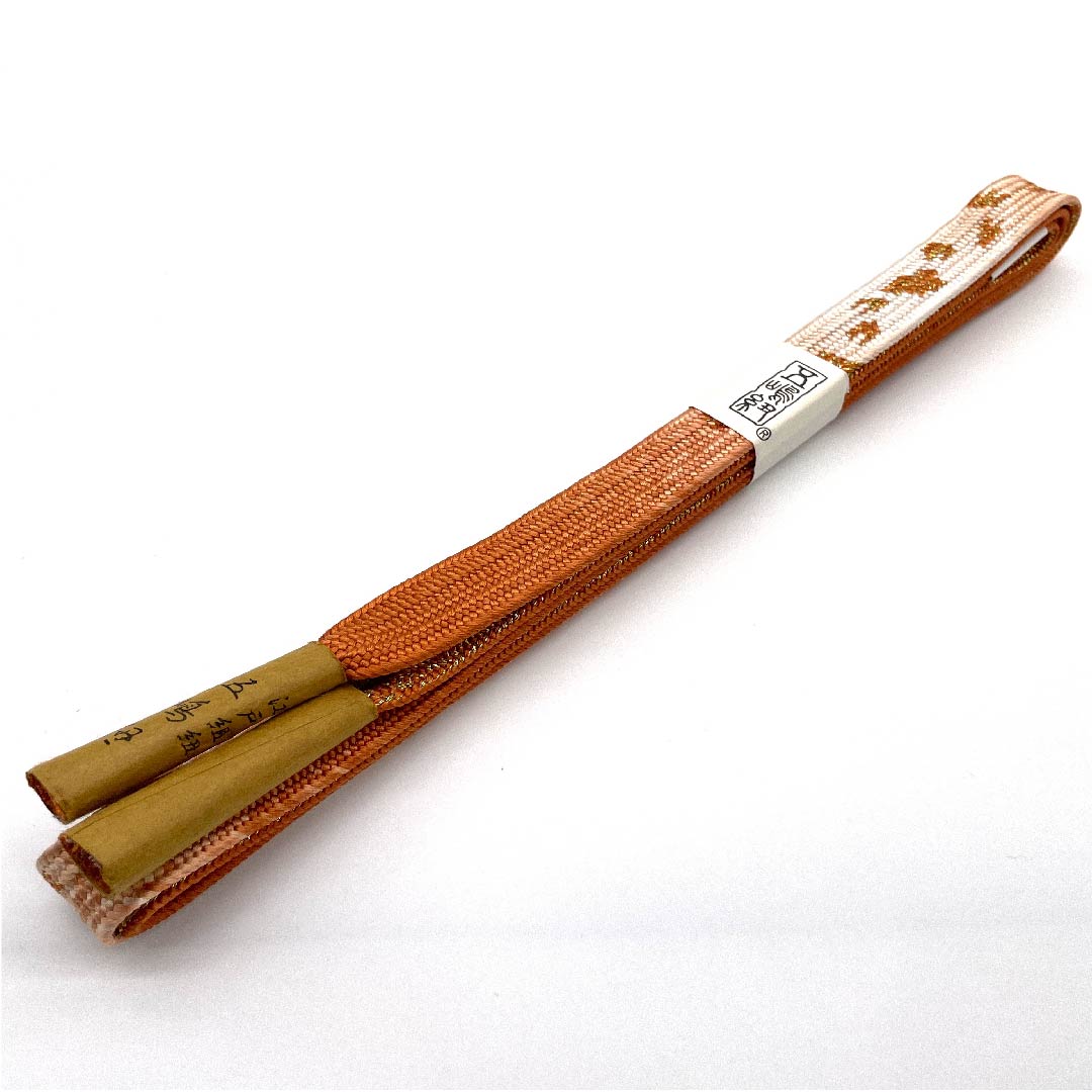 (新古品) 帯締め 正絹 四分紐 黄丹色(おうにいろ) 五嶋紐 江戸組紐 金属糸使用 長さ約159cm 幅約1.7cm セミフォーマル Sランク 橙系 1135002402326