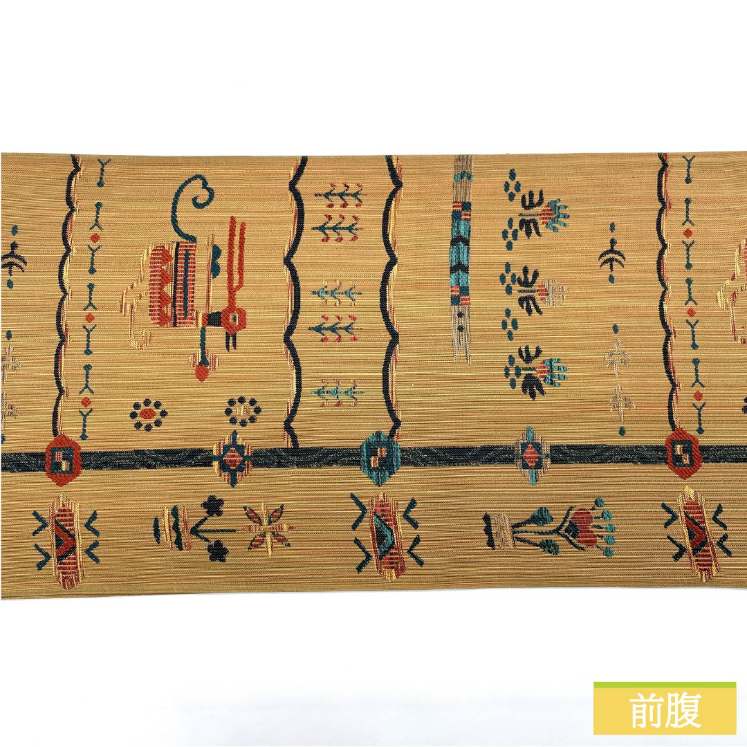 袋帯 正絹 山吹鼠色(やまぶきねずいろ) インカ鳥 花模様 帯丈436cm Sランク 六通 カジュアル ベージュ系 1123013072325