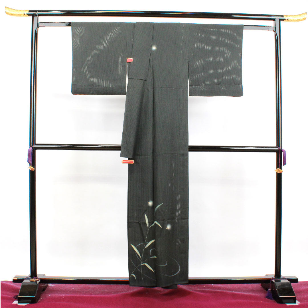 Summer pure silk formal kimono, length 156.5cm, sleeve length 63cm, vertical silk, hotaru silk, S rank, black, 1132001102310