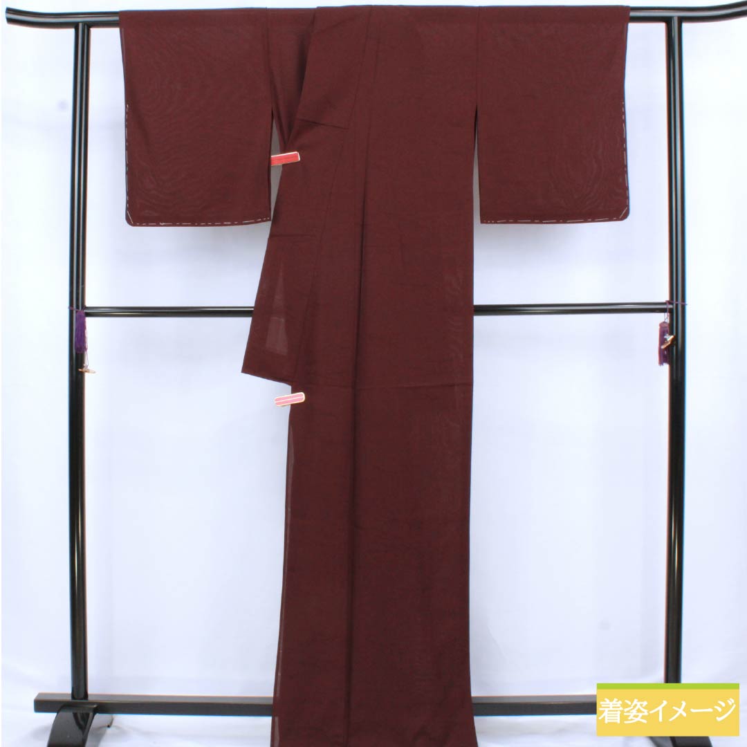 夏物 正絹 色無地 身丈166.5cm 裄丈67cm 桑の実色(くわのみいろ) 紋紗 松葉 紗 Sランク 紫系 1132002742520