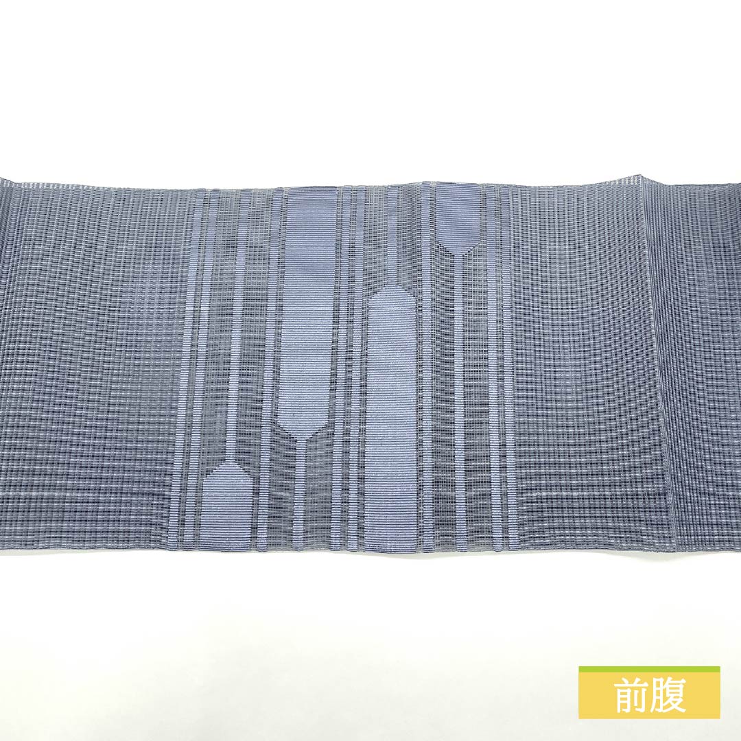 名古屋帯 青袋鼠色(せいたいねずいろ) 夏帯 抽象模様 帯丈373cm 正絹 Sランク ポイント柄 カジュアル 青系 1124008722317 松葉仕立て