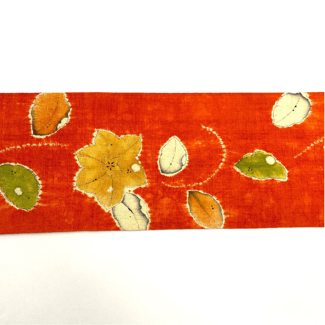 名古屋帯 辻ヶ花 染帯 帯丈352cm 正絹 Sランク 六通 カジュアル 朱系 1124001442316 名古屋仕立て