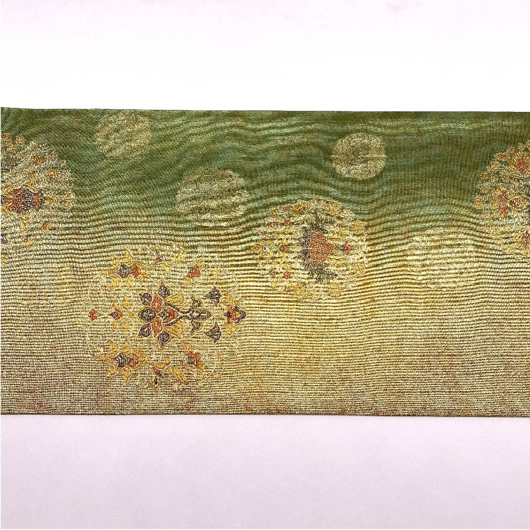 Fukuro Obi (Buddha's Hand Orange Color) Mirror Pattern Obi Length 438cm Pure Silk S Rank Six-way Formal Green 1123007982319