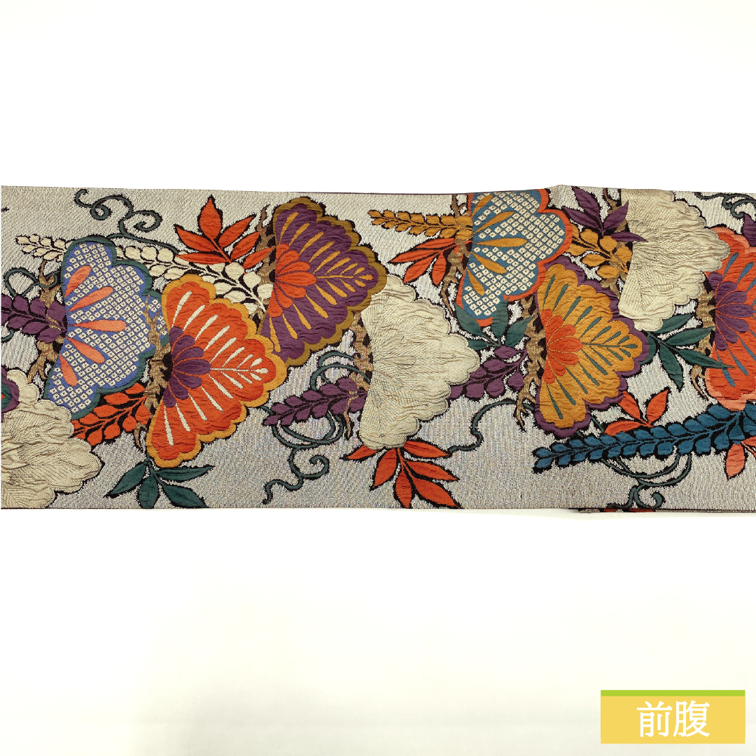 袋帯 正絹 Sランク ふくれ織 西陣織 松 藤 帯丈446cm 六通 フォーマル グレー系 1123017312322