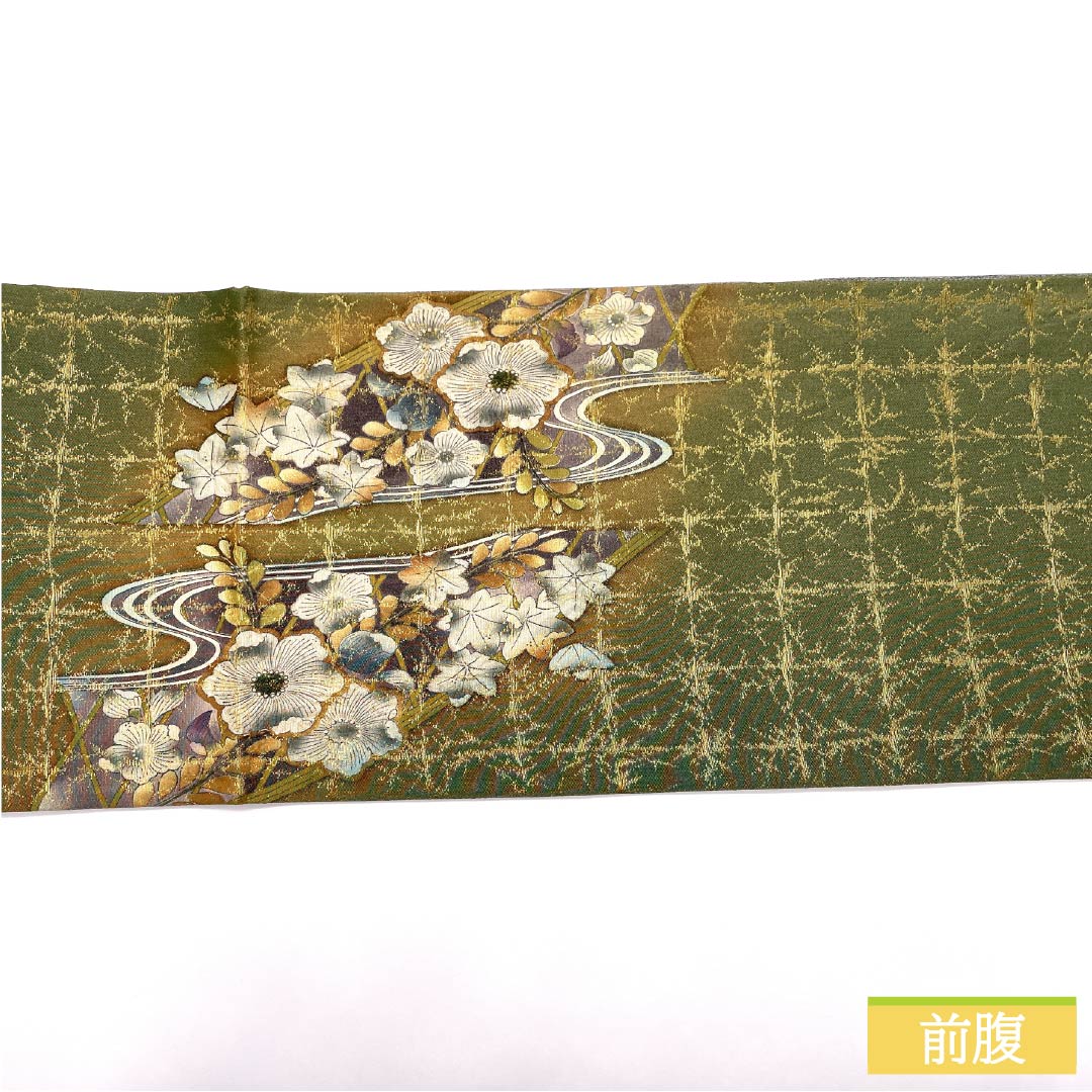 袋帯 正絹 老緑色(おいみどりいろ) 留袖用 作家物 辻ヶ花 帯丈440cm Sランク ポイント柄 フォーマル 緑系 1123014052319