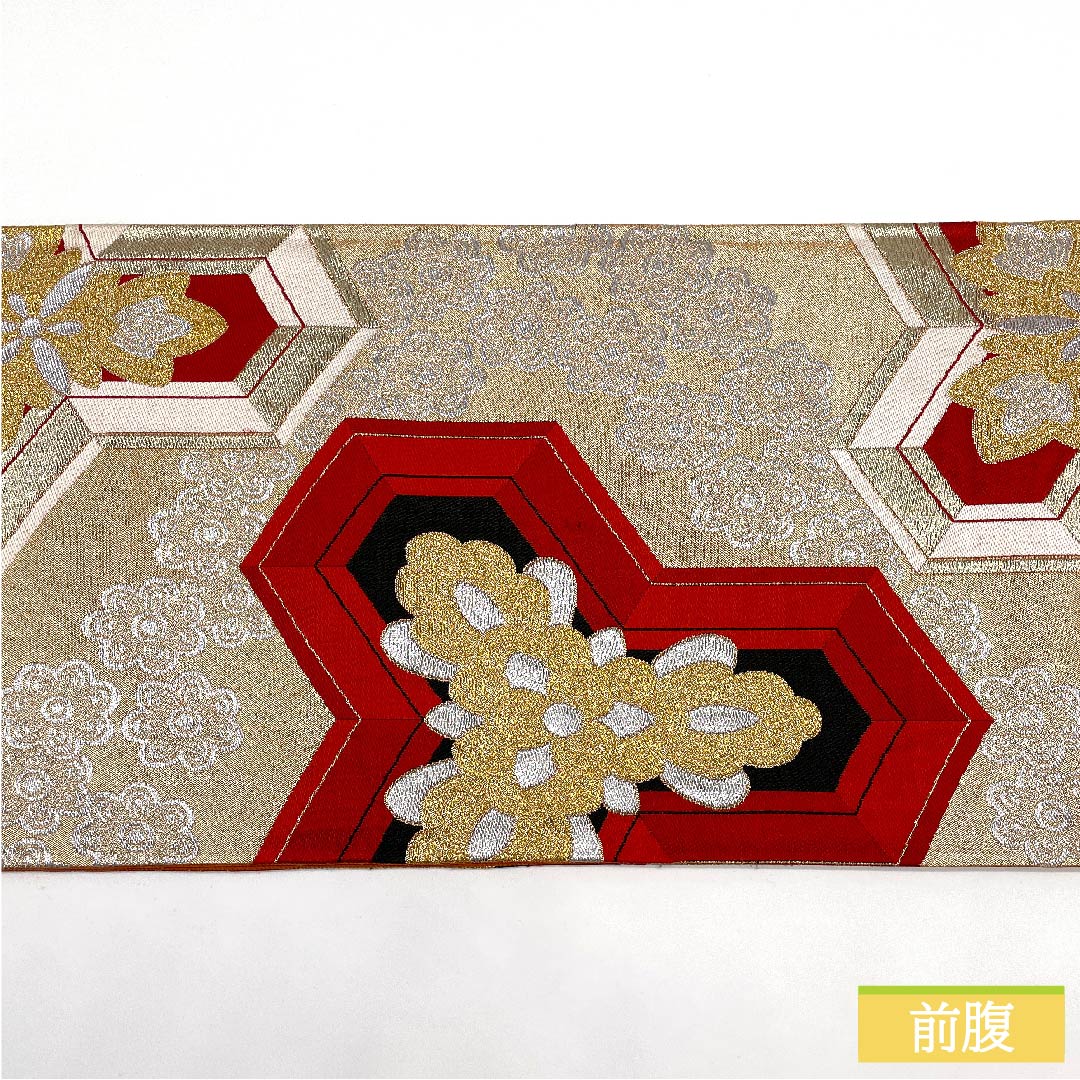 袋帯 正絹 金色(きんいろ) 亀甲 華文 帯丈412cm Sランク 六通 フォーマル 金系 1123011932321