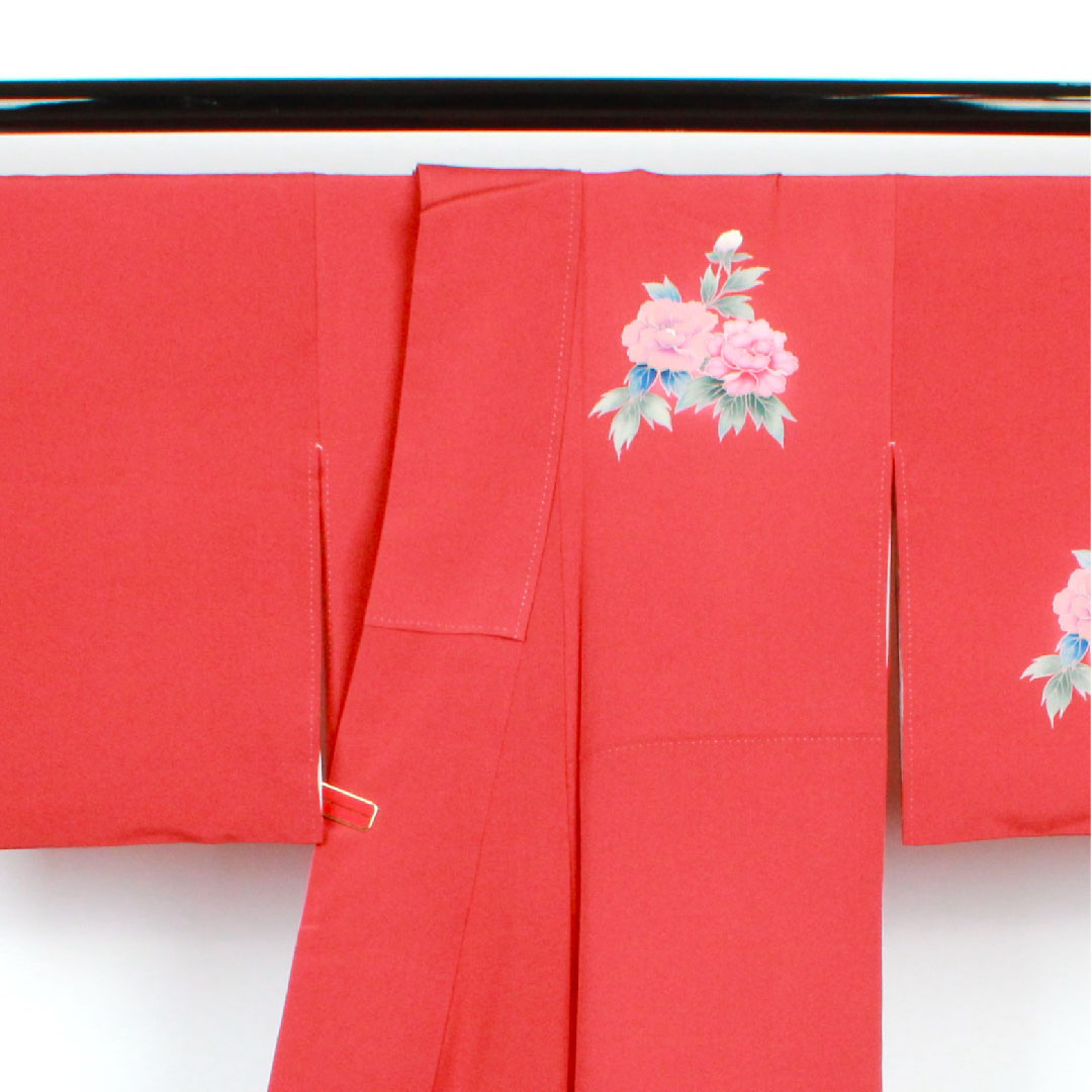 訪問着 袷 身丈158.5cm 裄丈65cm 蘇芳色 孔雀 草花模様 正絹 Aランク 赤系 1112001663312