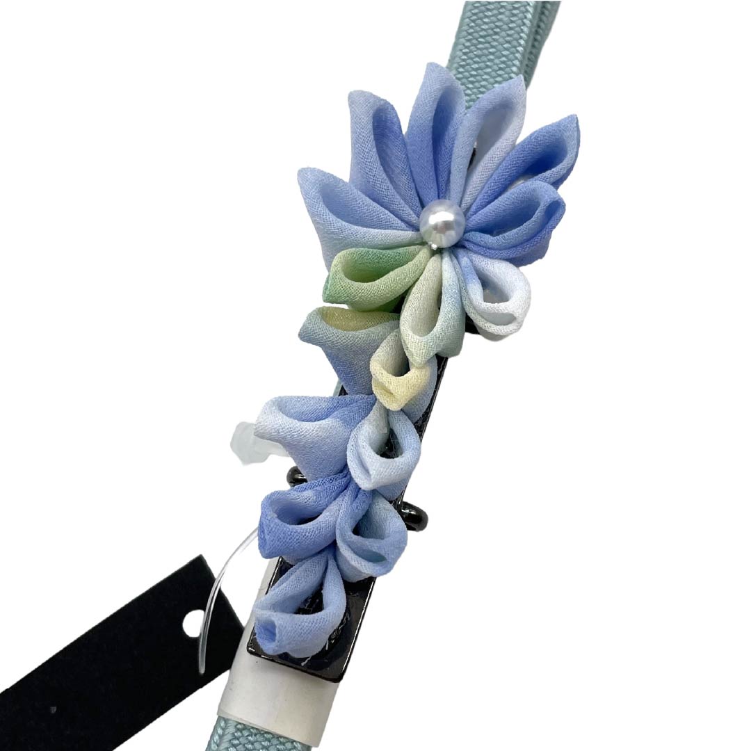 (新品)帯締め 正絹 NEWランク 三分紐 藍白色(あいじろいろ) 帯留め付き つまみ細工 日本製 長さ約135cm 幅約0.8cm カジュアル 水色系 1135006401324
