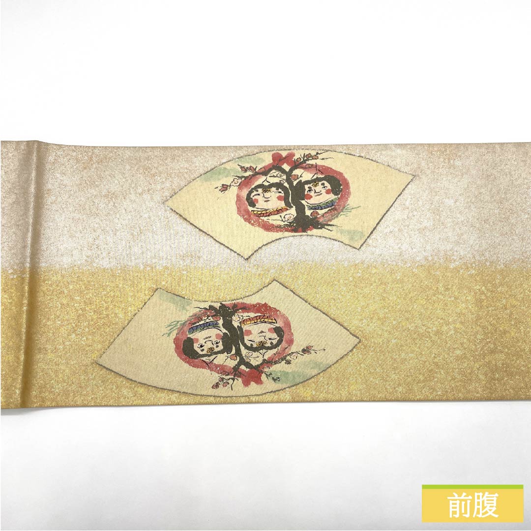 袋帯 正絹 花まんだら 人物模様 扇面 作家物 帯丈450cm Sランク ポイント柄 セミフォーマル グラデーション系 1123015052499