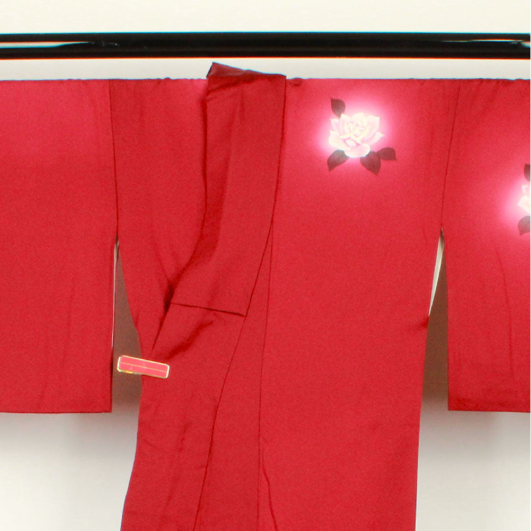 Homongi, lined, length 170cm, sleeve length 69cm, grape color, hand-painted Yuzen, rose, pure silk, S rank, purple, 1112001702620