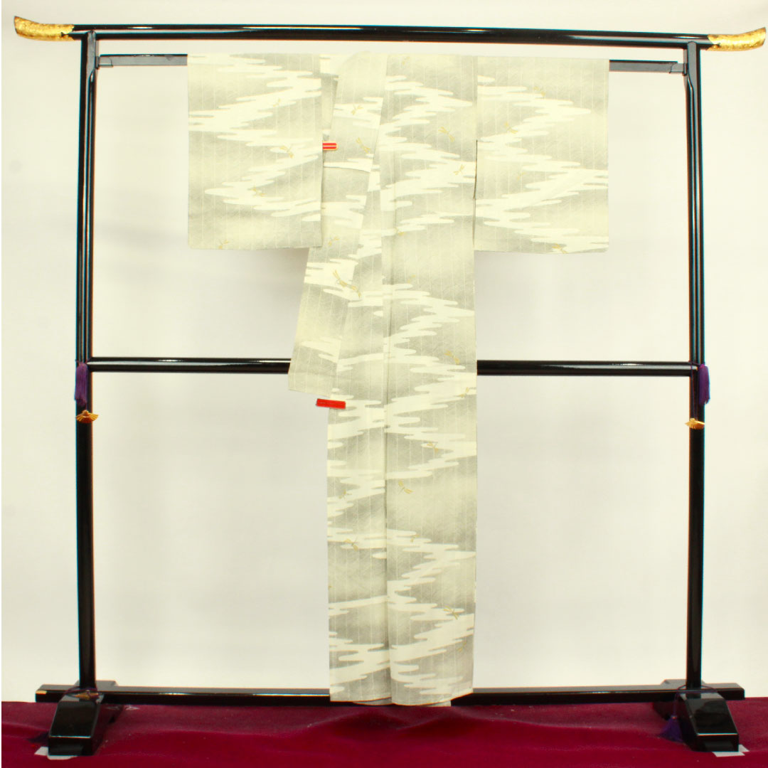 夏物 正絹 小紋 身丈155cm 裄丈62cm 乳白色(にゅうはくしょく) トンボ 道長取り 絽 Sランク クリーム系 1132000602315