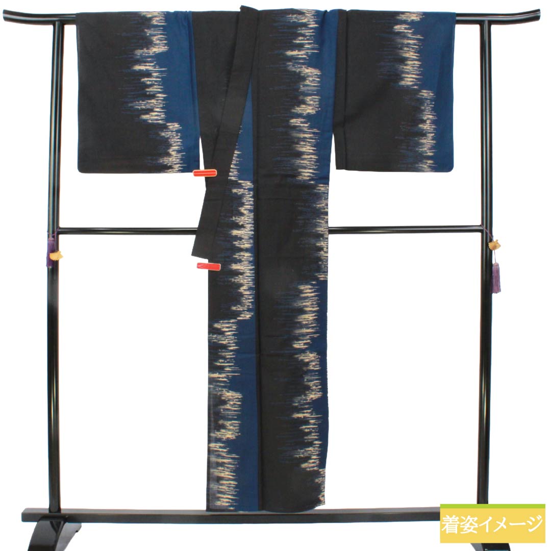メンズ浴衣 木綿 Sランク 身丈152.5cm 裄丈71cm 鉄葡萄色(てつぶどういろ) 黒色(くろいろ) 抽象模様 単衣 マルチカラー 1138000972528