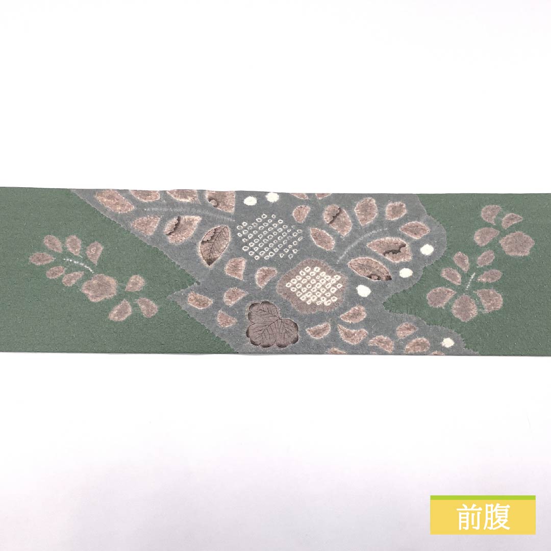 名古屋帯 青磁色(せいじいろ) 絞り 花模様 帯丈365cm 正絹 Aランク ポイント柄 カジュアル 緑系 1124007853319 名古屋仕立て