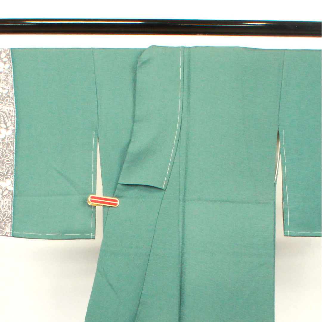 Homongi, lined, length 156.5cm, sleeve length 65cm, unused, Fukagawa Onado color, chintz pattern, with basting thread, pure silk, S rank, green, 1112002102319