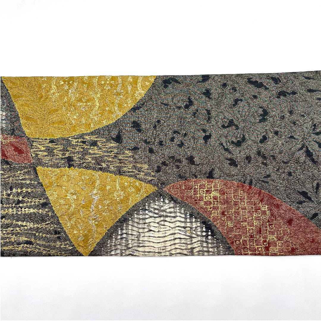 Fukuro obi (bag sash) in ink color, geometric pattern, treasure-filled, obi length 446cm, pure silk, A rank, six-pass, semi-formal, gradation style, 1123008673399