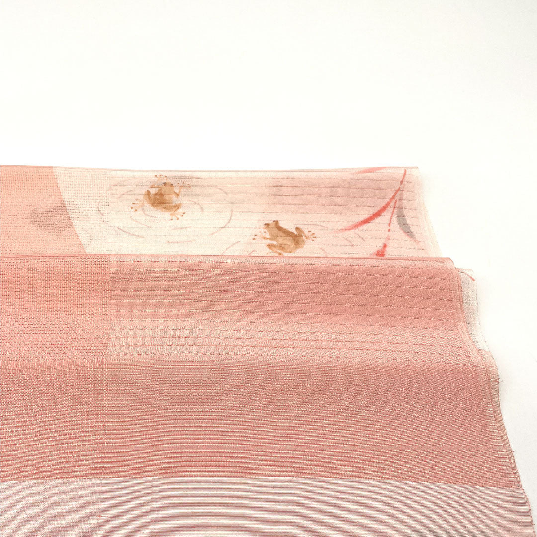(Like New) Silk Obiage (Sash) - New, Casual, Akebono-colored, Summer, Frog, Classic Pattern, Approximately 184cm Long, 30cm Wide, Pink, Item Number: 1136001531913