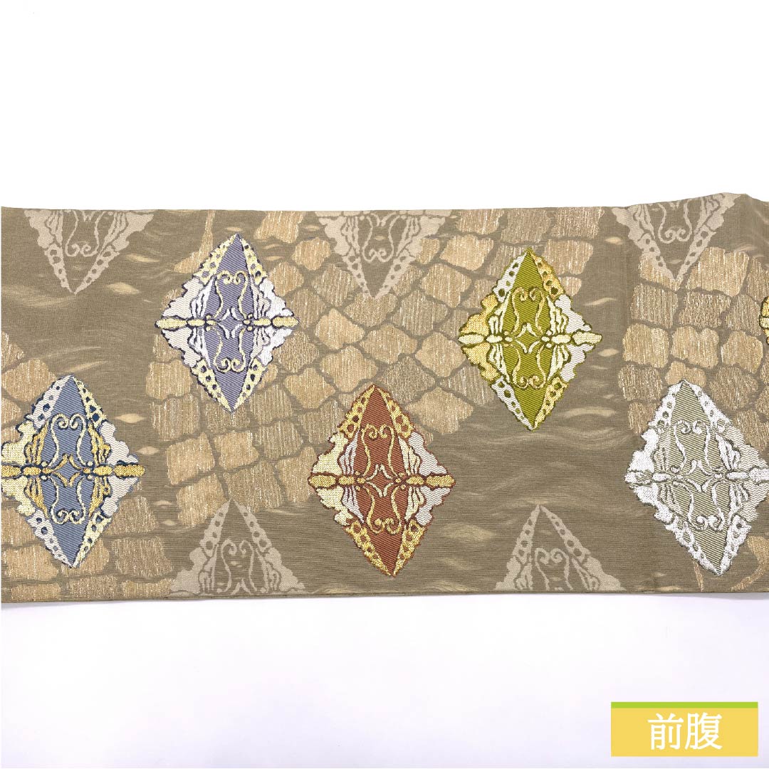 袋帯 正絹 黄鼠色(きねずいろ) 建部蝶 帯丈444cm Sランク 六通 フォーマル グレー系 1123013352322