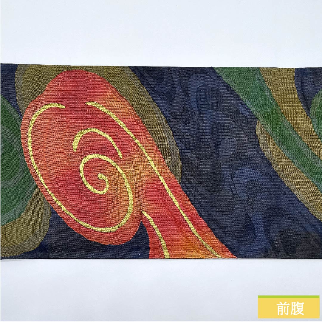 Fukuro Obi (Smoked Color) Whirlpool Pattern Handwoven Length 438cm Pure Silk S Rank Six-way Semi-formal Navy 1123010112318