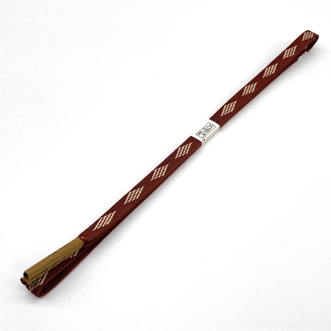(新古品) 帯締め 正絹 四分紐 濃柿色(こいがきいろ) 五嶋紐 江戸組紐 菱模様 長さ約160cm 幅約1.2cm カジュアル Sランク 茶系 1135002612314
