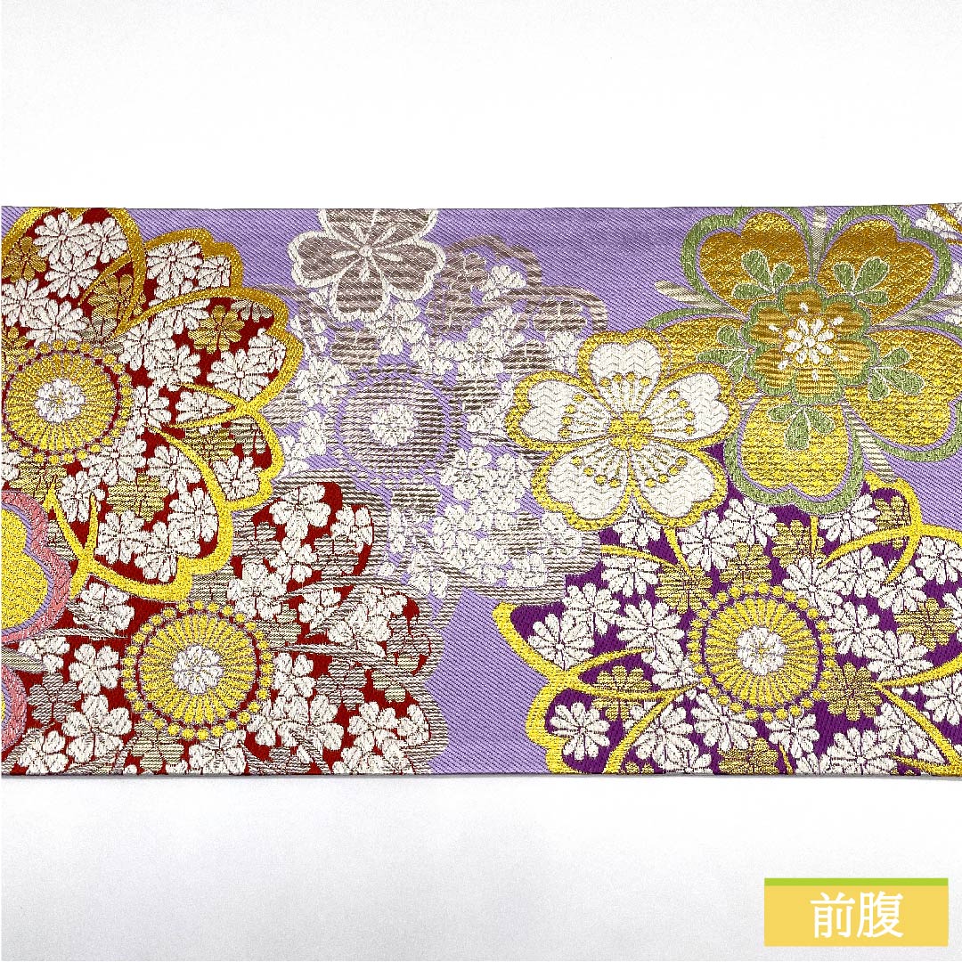 袋帯 正絹 淡紫色色(たんししょくいろ) 桜 帯丈446cm Sランク 六通 フォーマル 紫系 1123011642320