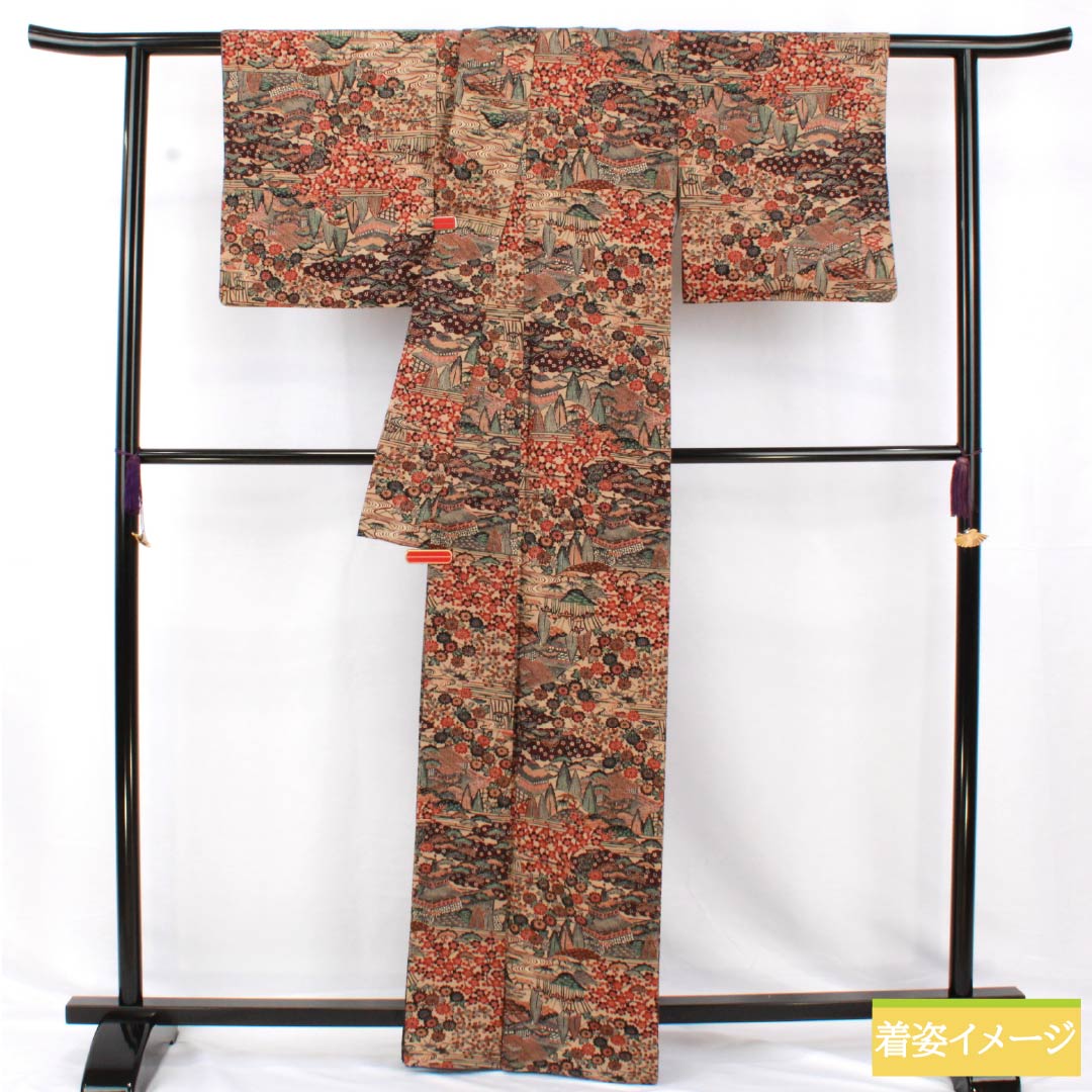 小紋 正絹 身丈165cm 裄丈64.5cm 袷 内記煤竹色(ないきすすたけいろ) 茶屋辻 Aランク 茶系 1115005273514