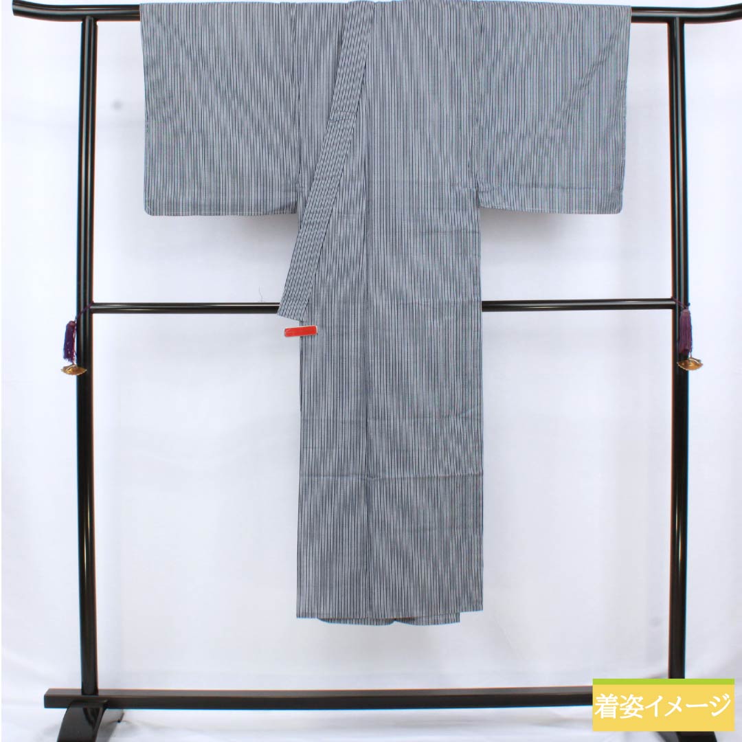 男性用浴衣 木綿 身丈137cm 裄丈67cm 紺色(こんいろ) 縞 Sランク 単衣 紺系 1138000052318