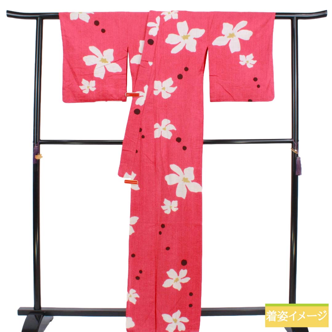 浴衣 木綿 Aランク 身丈163.5cm 裄丈67.5cm 洋紅色(ようこうしょく) コシノジュンコ 抽象模様 単衣 赤系 1118007503412