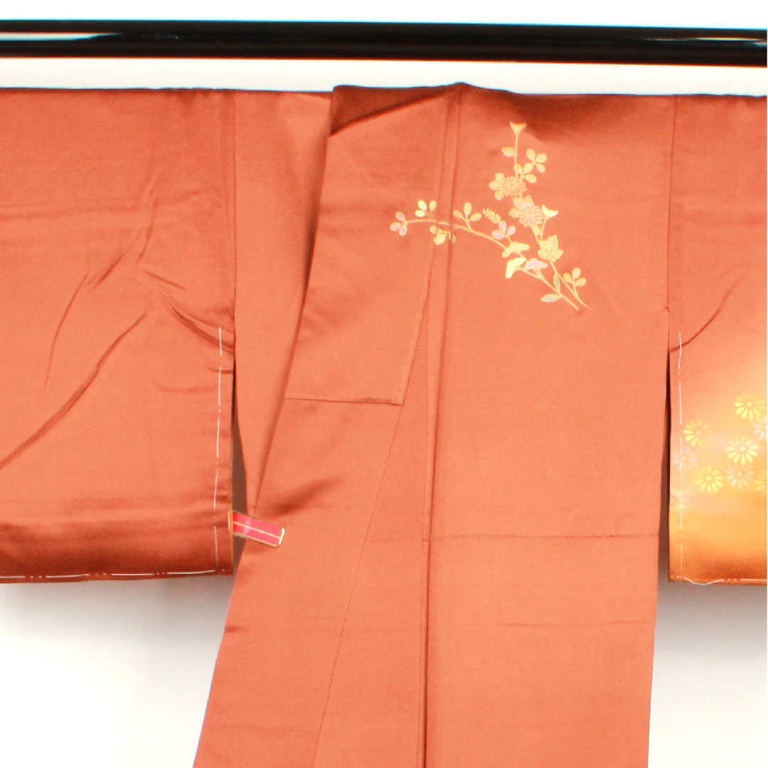 訪問着 袷 身丈161cm 裄丈63cm 唐茶色 金彩加工 菊 正絹 Sランク 茶系 1112001532414