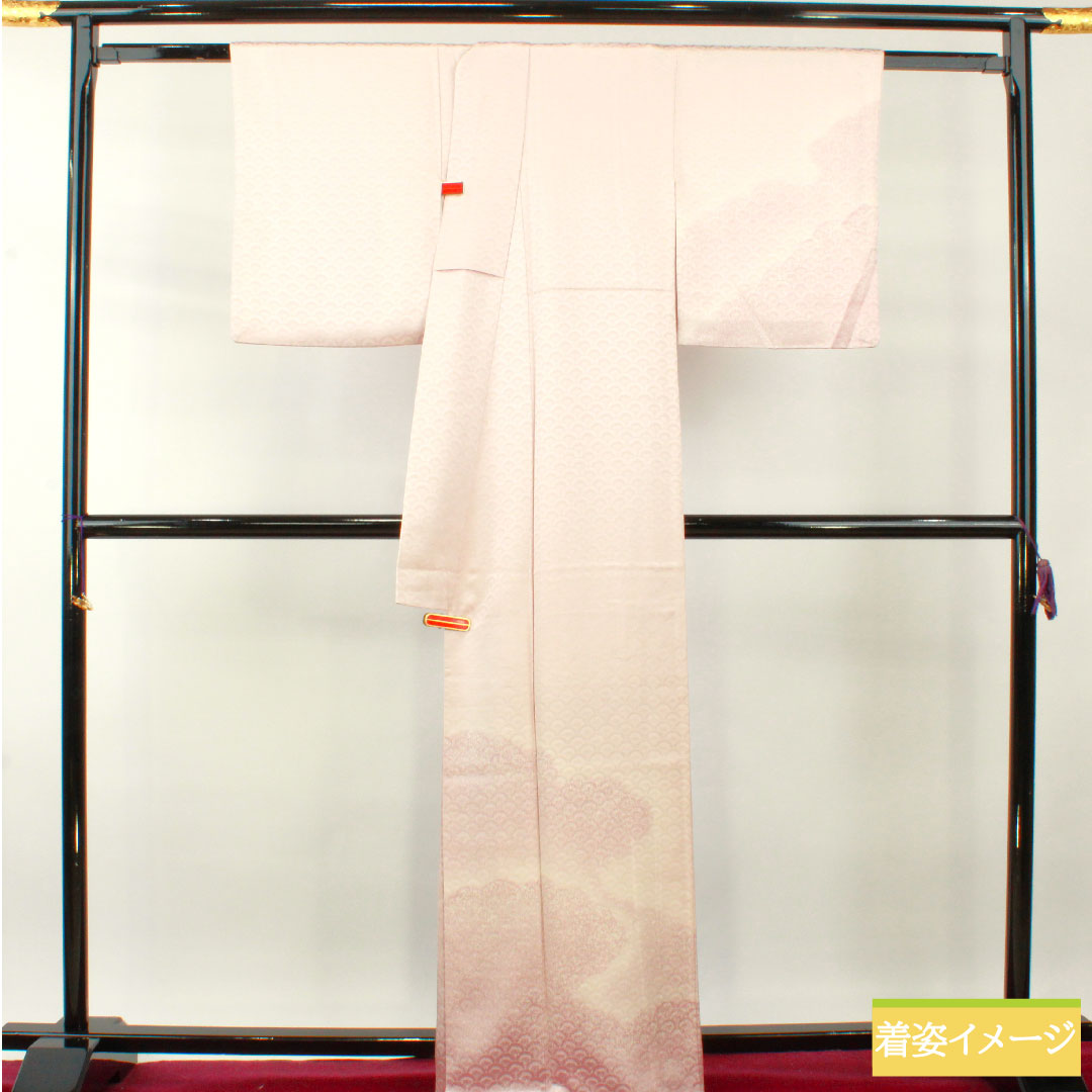 色無地 正絹 身丈164.5cm 裄丈63.5cm 桜色(さくらいろ) 扇 無地訪問着 袷 紋なし Aランク ピンク系 1114001393413