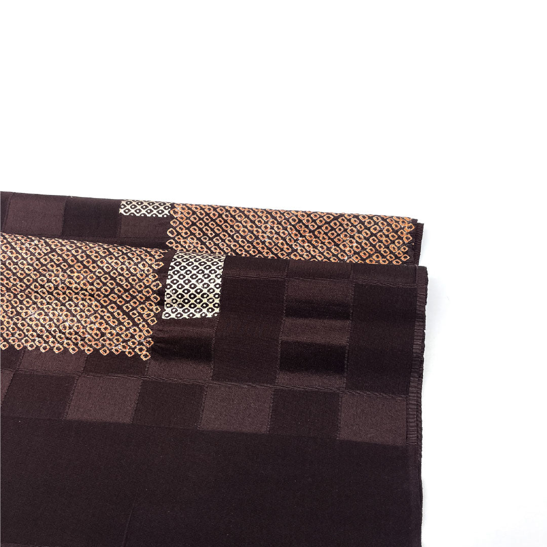 帯揚げ 正絹 Sランク カジュアル 焦色(こがれいろ) 変わり市松 疋田 古典柄 長さ約164cm 幅約29cm 茶系 1136001752914