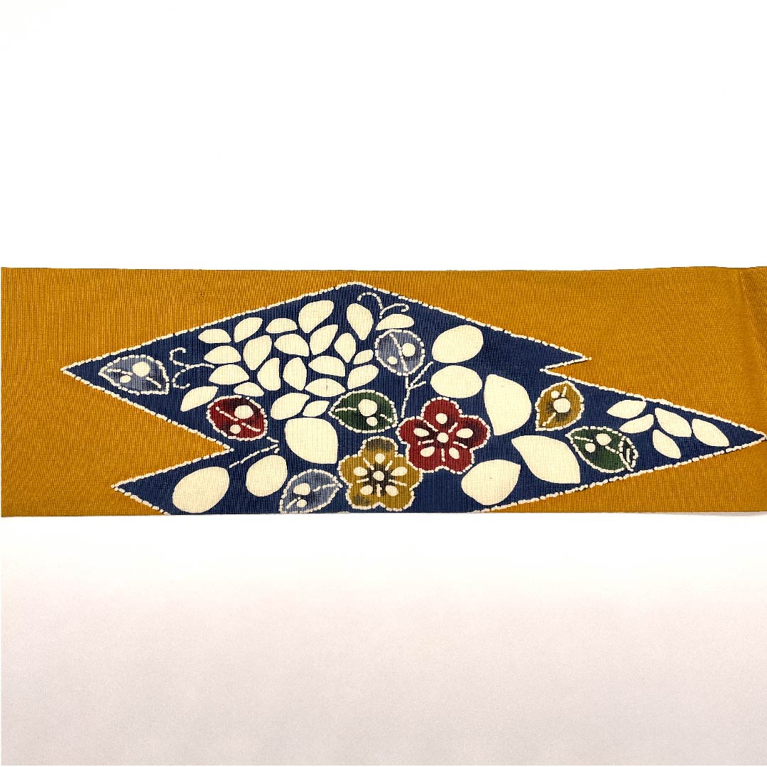 名古屋帯 晒柿色 古典柄 花柄 帯丈350cm 正絹 Bランク ポイント柄 カジュアル 黄系 1124004564323 名古屋仕立て