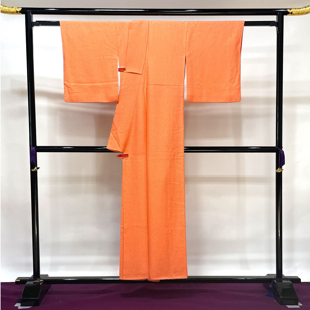 色無地 正絹 中紅色 折目雁木扇 身丈153.5cm 裄丈64.5cm 袷 Aランク ピンク系 1114000723213