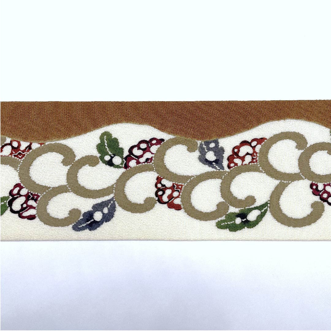 Nagoya obi, lotus leaf dyeing, Kyoto Bingata, Kuriyama Kobo, plant pattern, obi length 355cm, pure silk, S rank, point pattern, casual, brown, 1124005242314, Nagoya tailoring