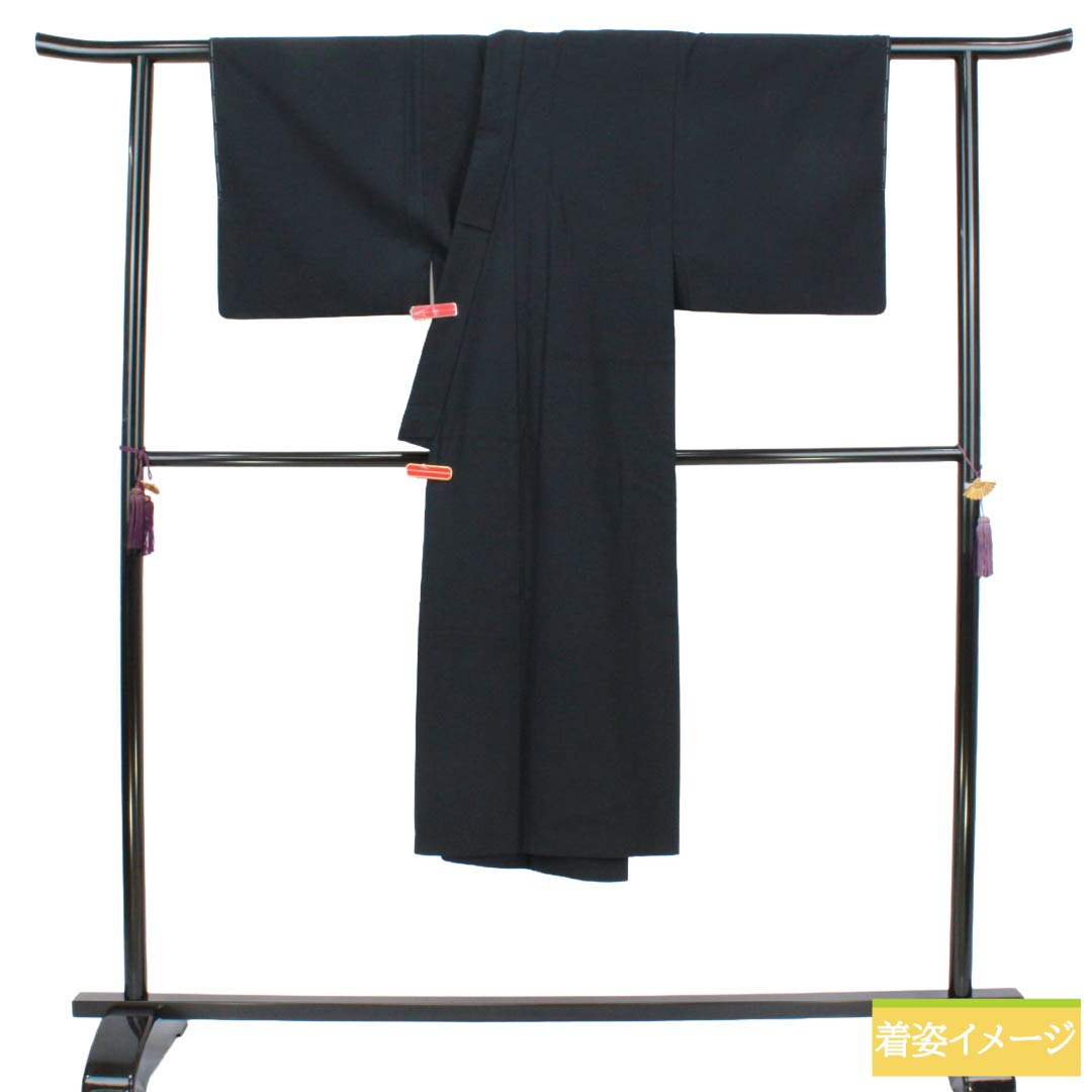 男物 正絹 Sランク 身丈130cm 裄丈66cm 網織紬 ひげ紬 無地 袷 黒系 1119001922310