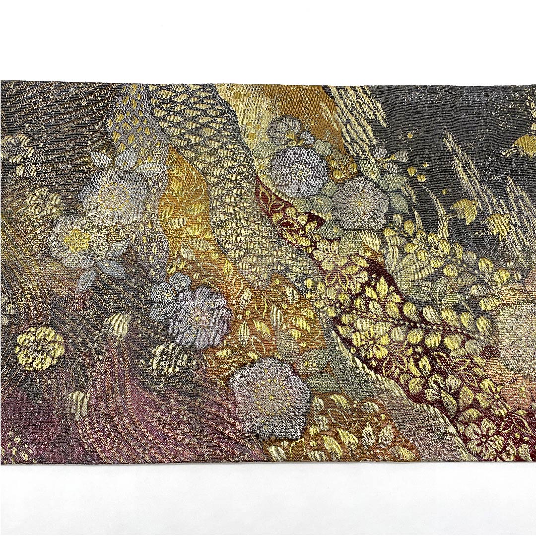 袋帯 熨斗目色(のしめいろ) 辻ヶ花 本金箔 プラチナ箔 帯丈424cm 正絹 Sランク 六通 フォーマル グレー系 1123005782322