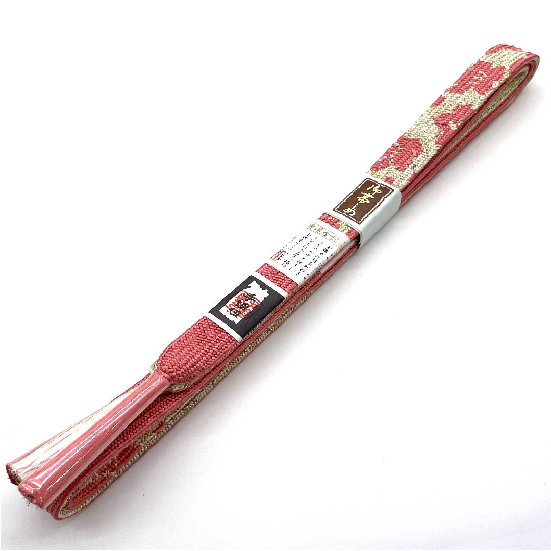 (New, used item) Obijime, pure silk, quarter-length string, pinkish red color, specially selected gold and silver thread, hand-woven string, new, used item, length approx. 165cm, width approx. 1.5cm, semi-formal, S rank, pink, 1135001542913