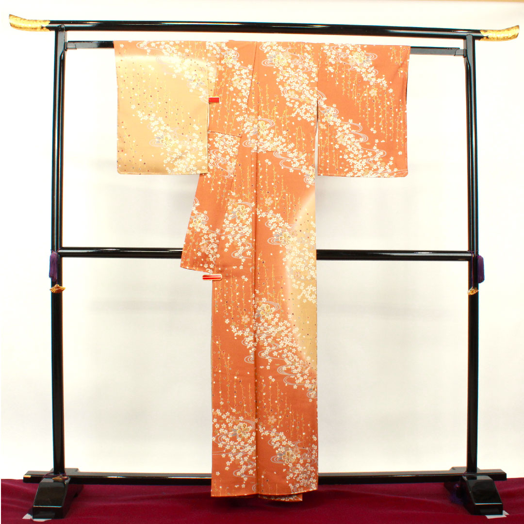 訪問着 正絹 袷 身丈159cm 裄丈64cm 京友禅 桜 しつけ糸付き 未使用品 Sランク グラデーション系 1112003132399