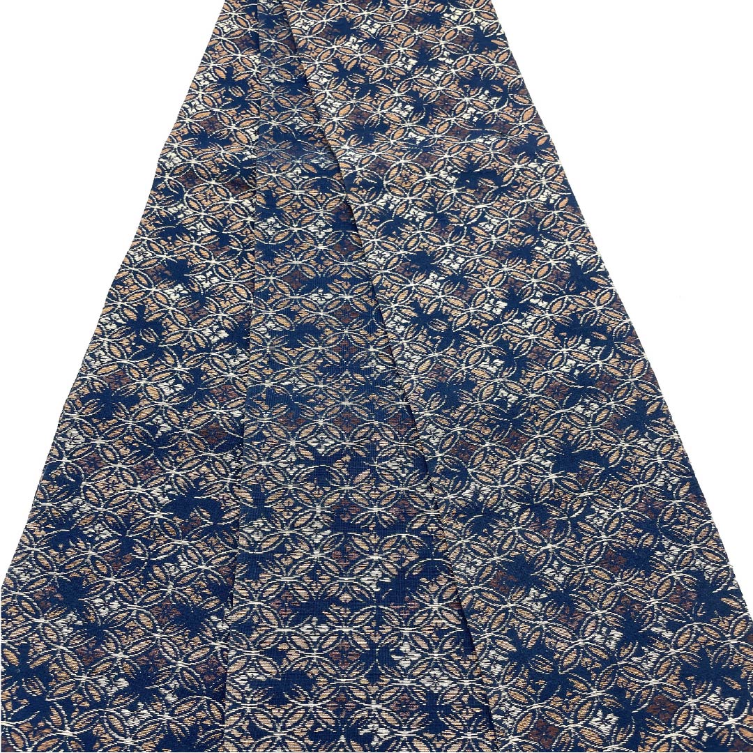 (Unmade) Half-width obi, pure silk, navy iron color, Shippo, obi length 364cm, navy, S rank, 1125001782318