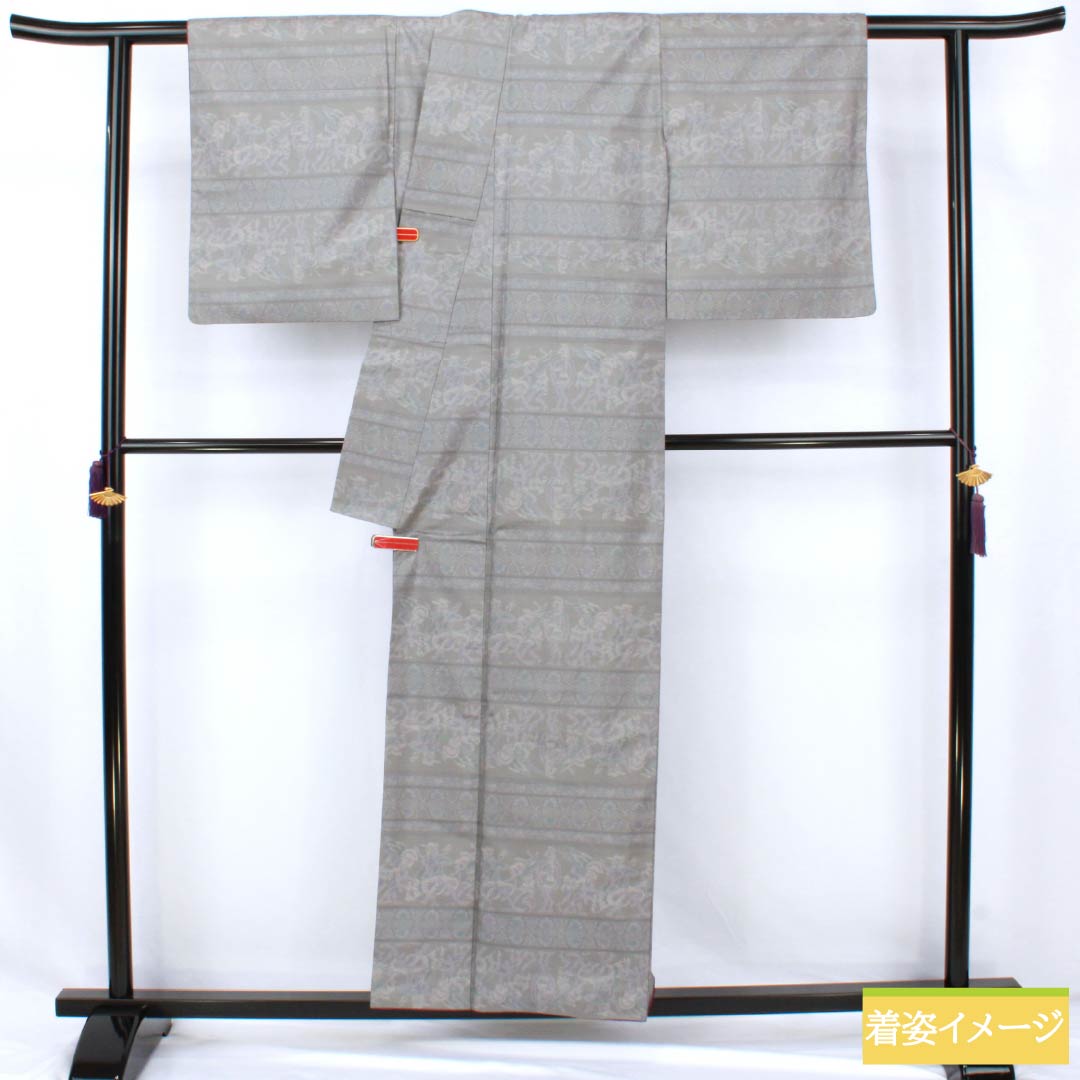 紬 正絹 Aランク 身丈156cm 裄丈63cm 灰色(はいいろ) 本場大島紬 色泥染 横双絣 袷 グレー系 1116004663322