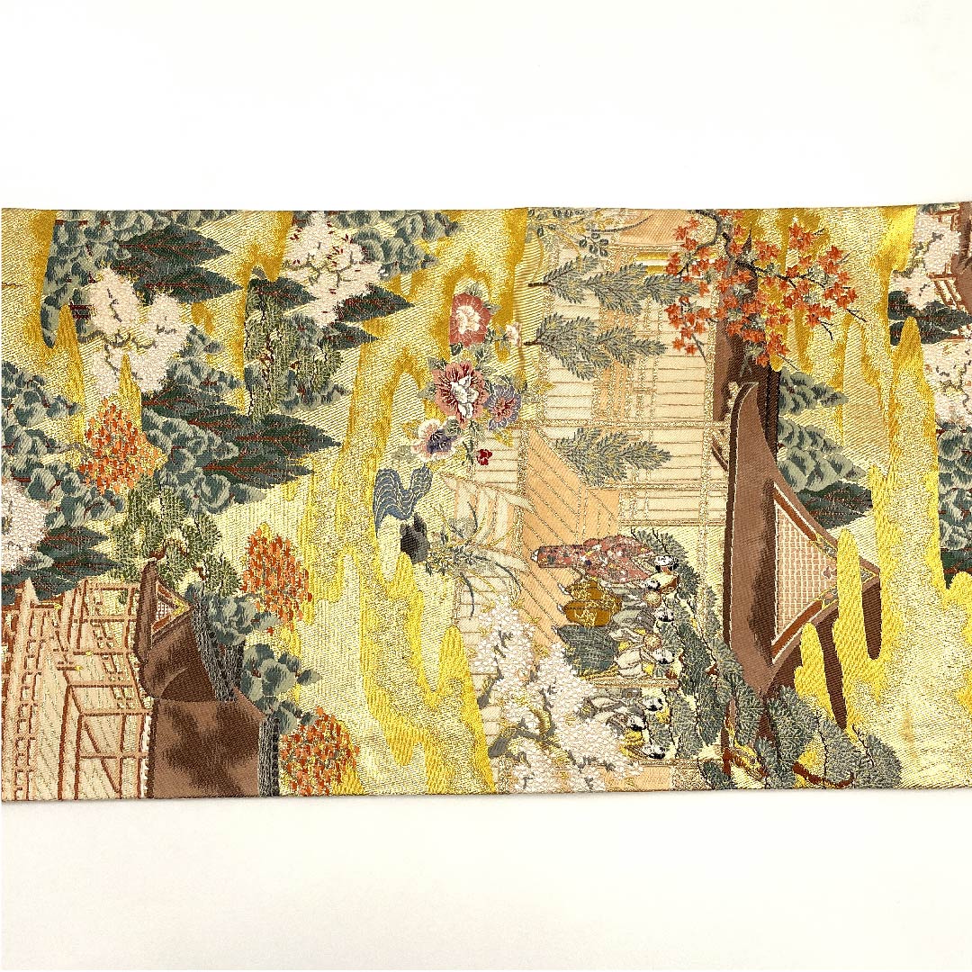 袋帯 金色 時代人物模様 帯丈440cm 正絹 Aランク 六通 フォーマル 金系 1123003133321