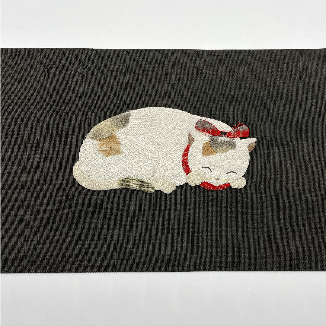 名古屋帯 黒色 猫 和模様 帯丈362.5cm 正絹 Bランク ポイント柄 カジュアル 黒系 1124002774310 名古屋仕立て