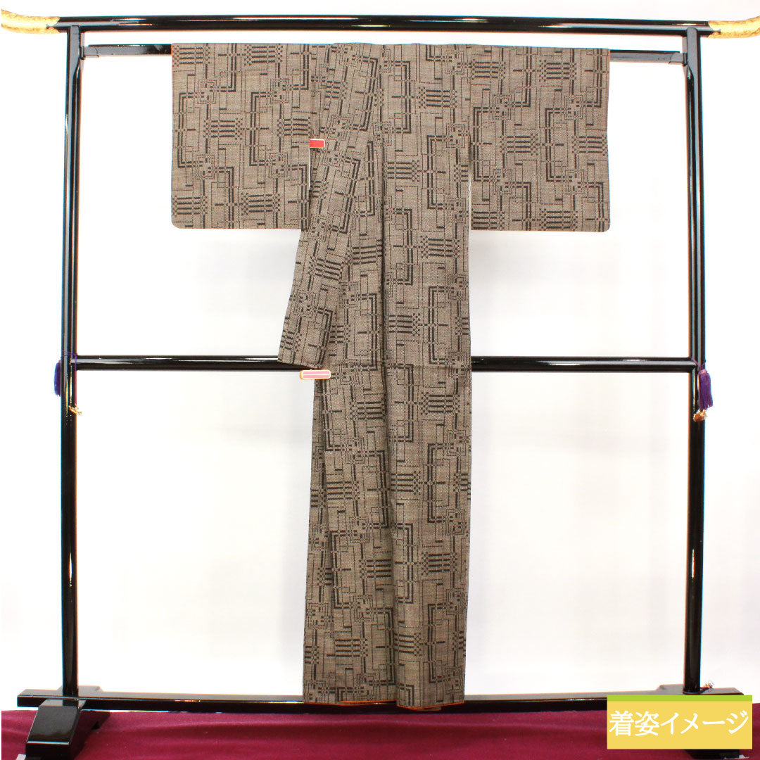 Silk pongee, Length 154.5cm, Sleeve length 63cm, Oshima pongee, Warp and weft ikat, Geometric pattern, A rank, Lined, Black, 1116003563210