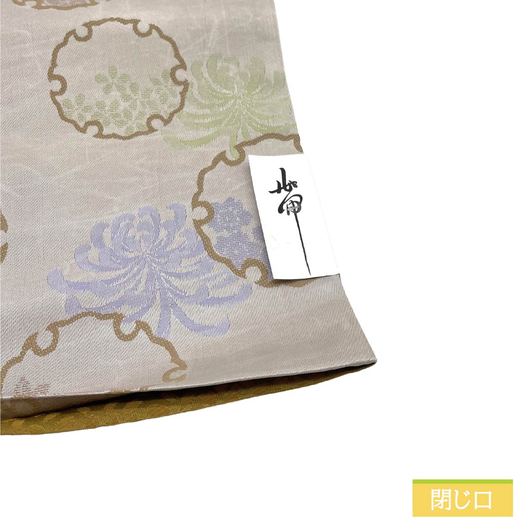 半幅帯 ポリエステル Sランク 灰白色(かいはくしょく) 糞色(ばばいろ) 雪輪 糸菊 花 小桜 帯丈398cm グレー系 1125005562322