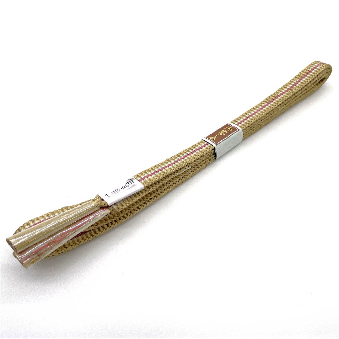 (新古品) 帯締め 正絹 四分紐 麦藁色(むぎわらいろ) 手組紐 新古品 長さ約162cm 幅約1.2cm カジュアル Sランク ベージュ系 1135001872925