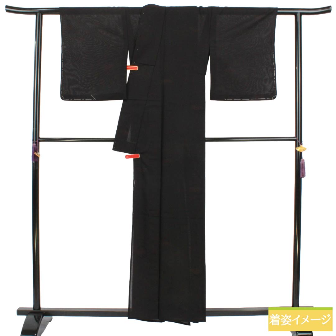 夏物 ウール 小紋 Sランク 身丈157.5cm 裄丈66.5cm サマーウール 亀甲 松 紗 黒系 1132004482310