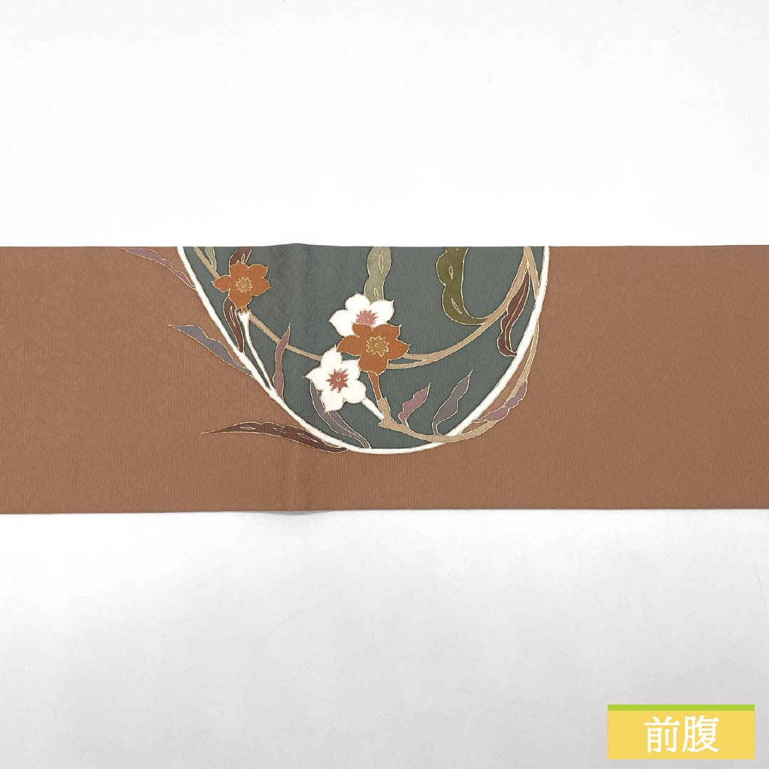 名古屋帯 緋褪色(ひさめいろ) 染め帯 花模様 帯丈373cm 正絹 Sランク ポイント柄 セミフォーマル 茶系 1124008902314 名古屋仕立て